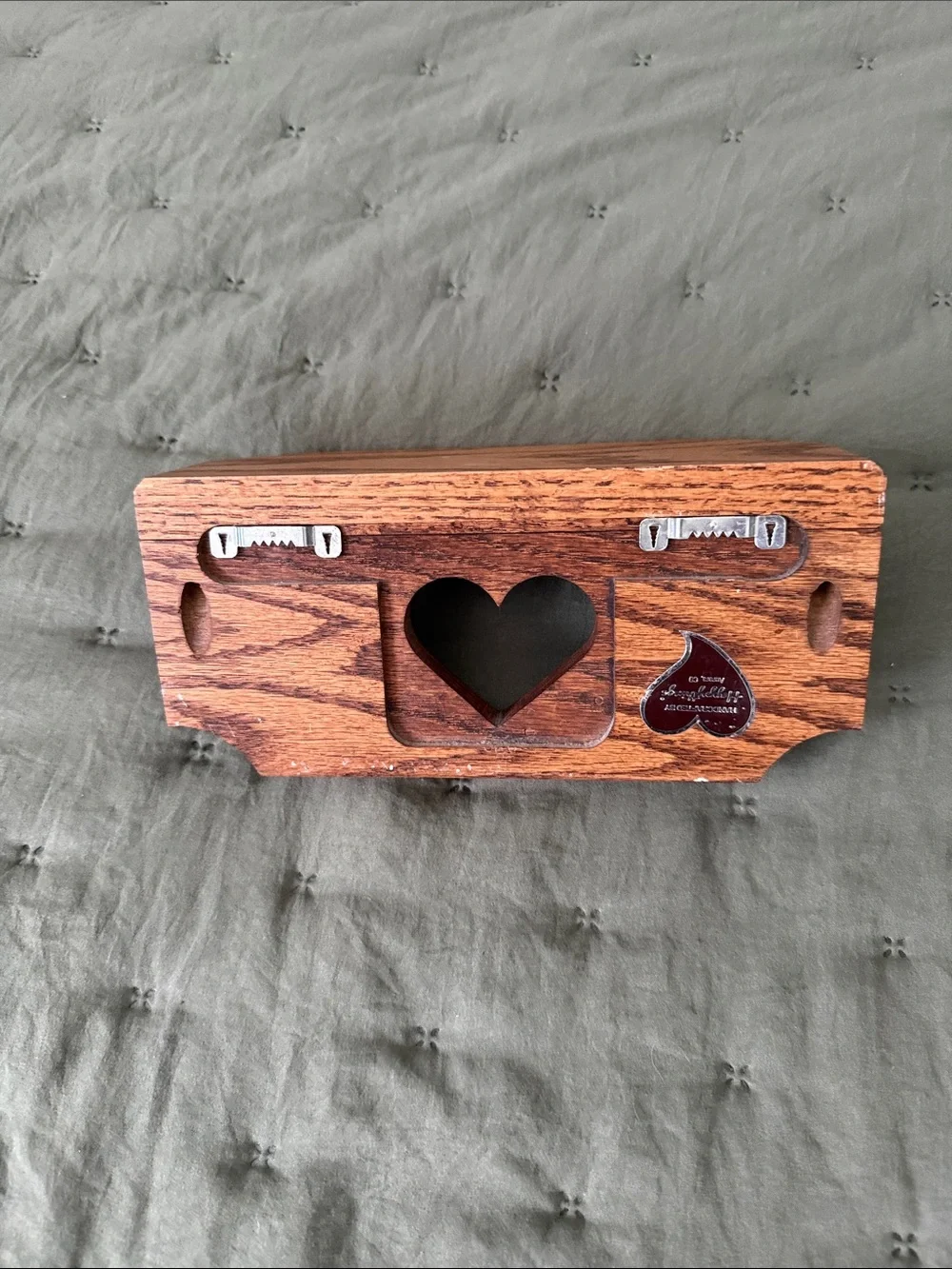 Vintage Happythings Solid Oak Heart Wall Shelf  Jewelry Rack Handcrafted Aurora